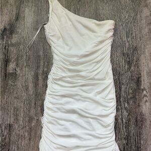 Princess Polly White Asymmetrical Ruched Bodycon Dress